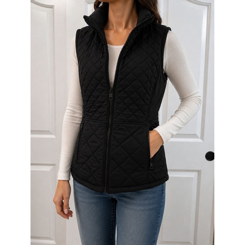 Andrew Marc Black Quilted Zip-Front Vest